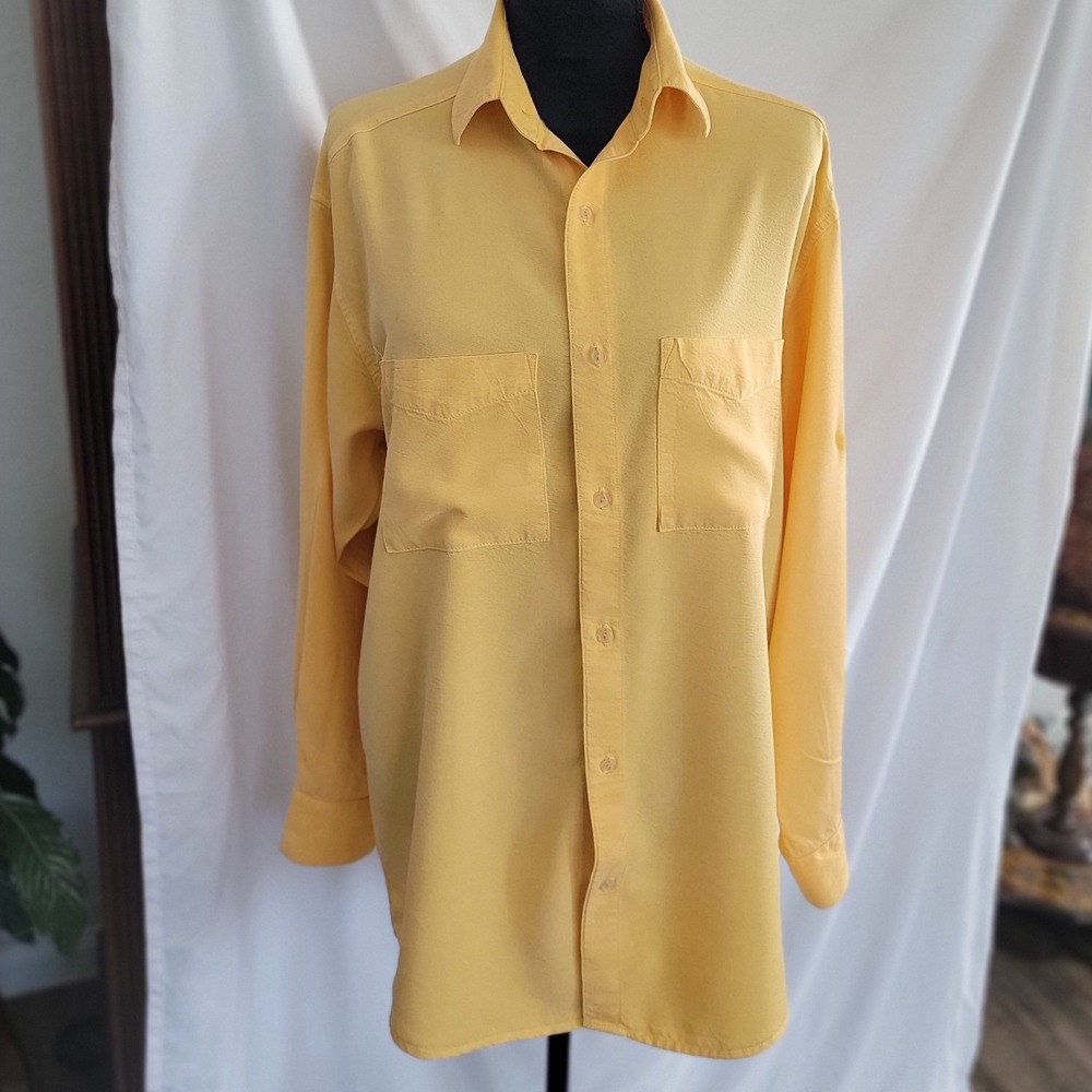 Tianello Mens XS‎ Yellow Tencel Linen Button Down Long Sleeve Shirt TMS7